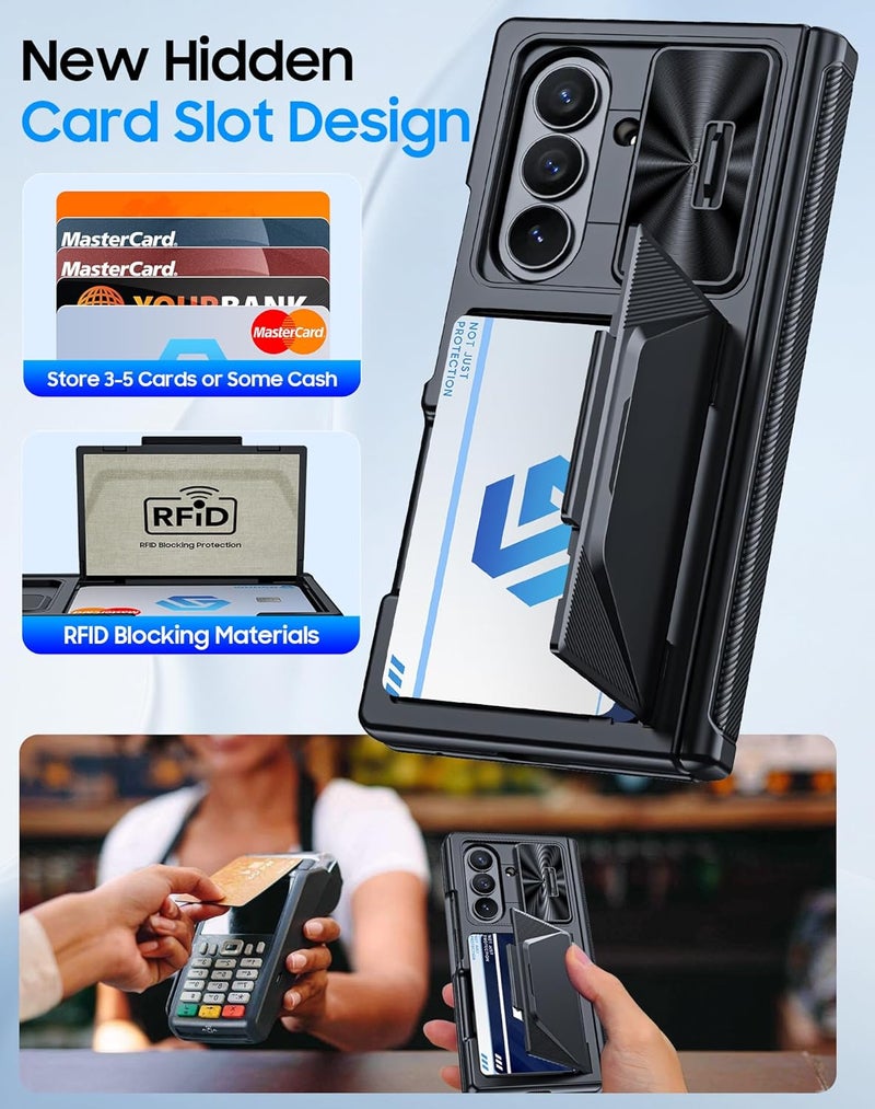 BSNRM for Samsung Galaxy Z Fold 7 Case with Card Holder RFID Blocking [Privacy Screen Protector ] [Slide Lens Cover] [Hinge Protection] Shockproof Protective Phone Wallet Case for Z Fold 7 (Black) - Image 3